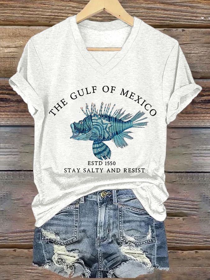 Women's Gulf Of Mexico Printed V Neck T-shirt