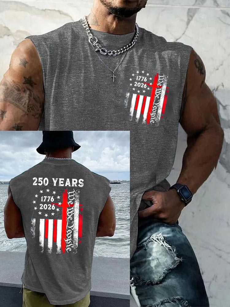 250Th Anniversary We The People Pattern Round Neck 100% Cotton Tank Top