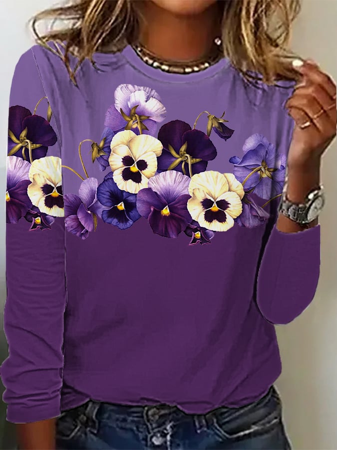 Women's Alzheimer's Awareness Floral Print Casual Top
