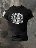 God Bless Oure Soldier Pattern 100% Cotton T-Shirt