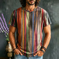 Men's Hippie Color Stripes Print Retro T-shirt