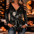 Women's Halloween Gothic Pumpkin Black Cat Print Drop-shoulder T-shirt