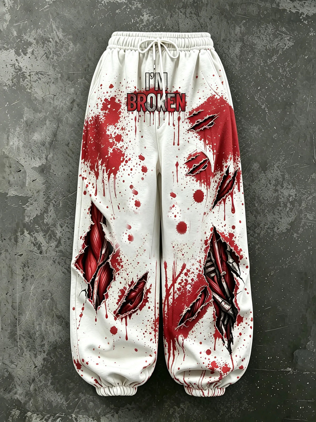 Women's Bloodstained Series Muscle "i'm Broken" Printed Pants