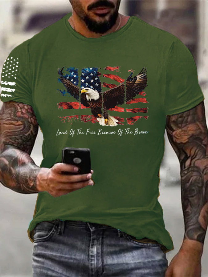 Men'S Land Of The Free Home Of The Brave Pattern Print Cotton T-Shirt