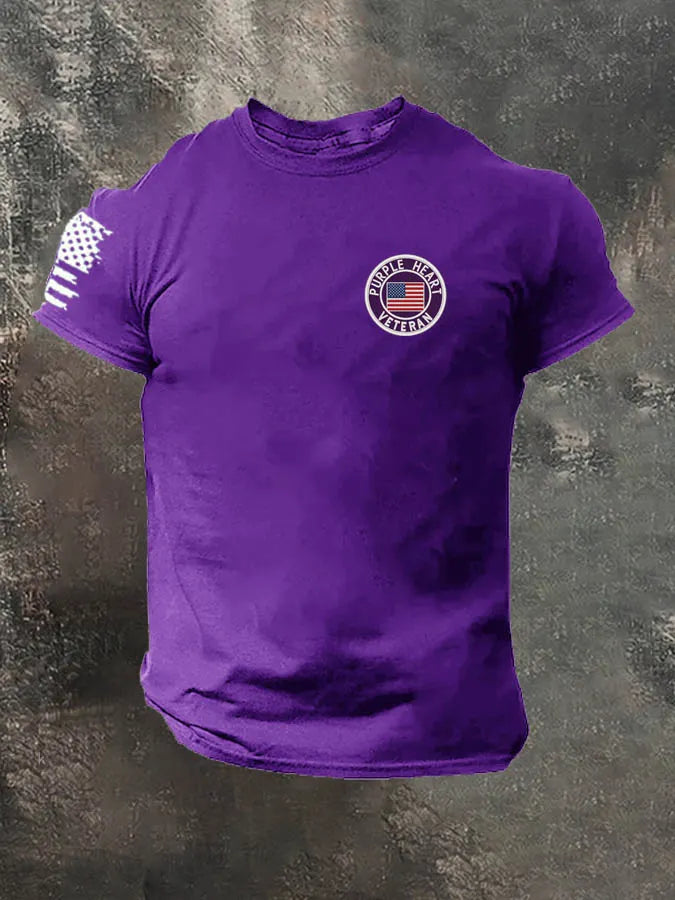 Purple Heart Veteran Pattern 100% Cotton T-Shirt