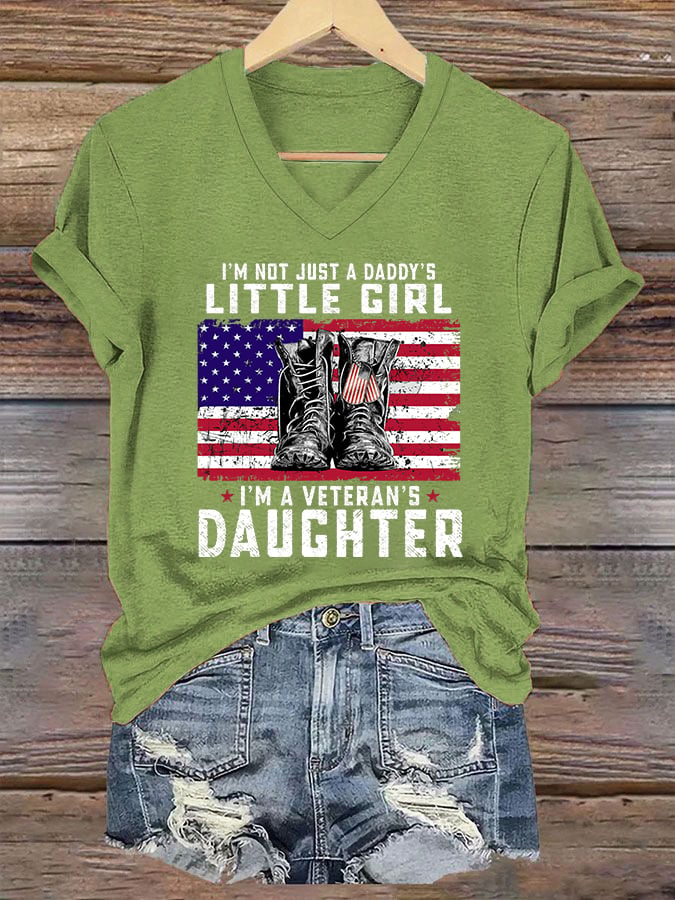 Women's I'm Not Just Daddy's Girl I'm A Veteran's Daughter Printed Casual V-Neck T-Shirt