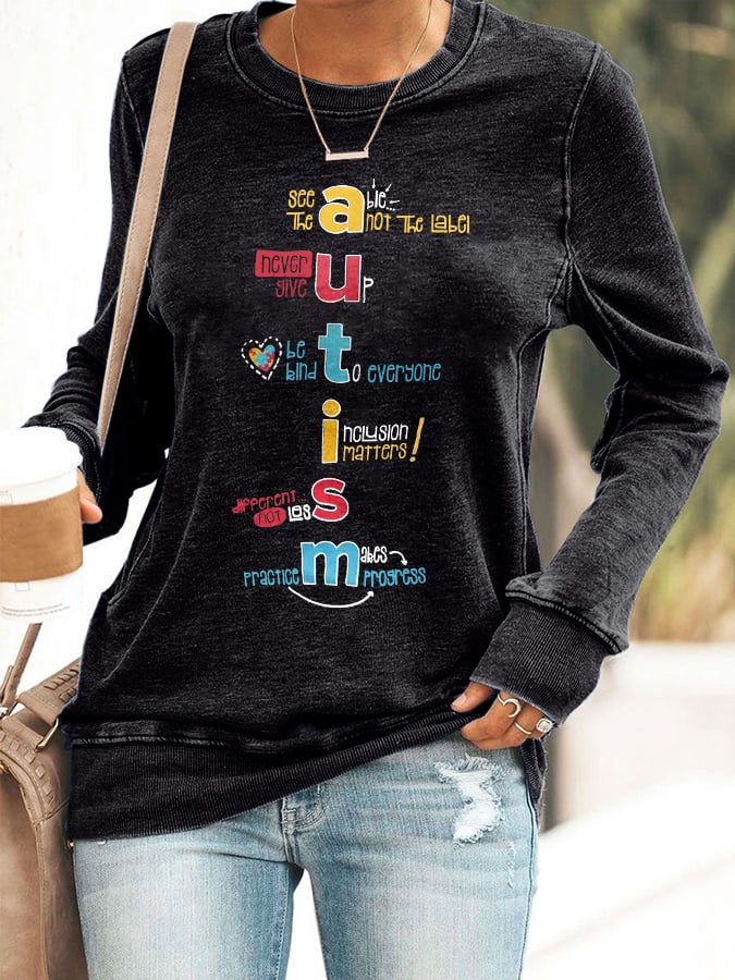 Women'S Autism Awareness Print Long Sleeve Sweatshirt