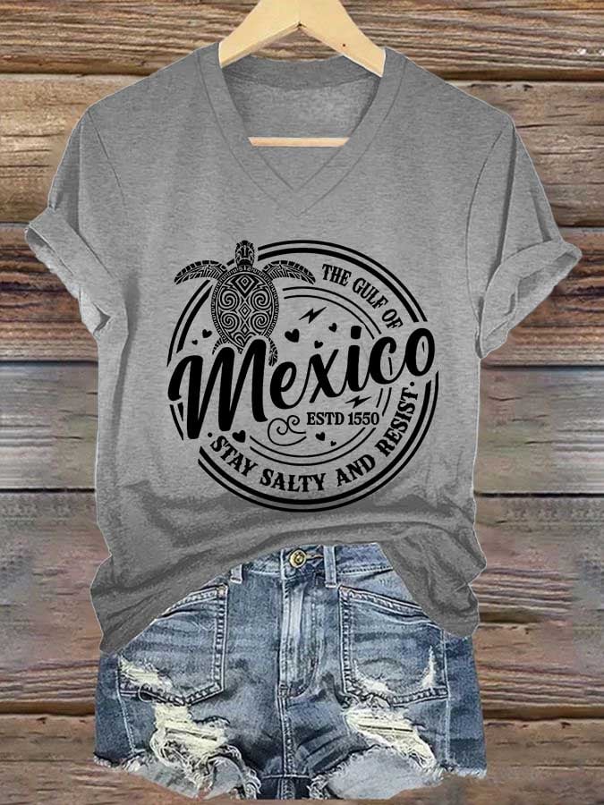 Women's Gulf Of Mexico Print V Neck T-Shirt