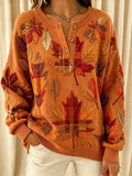Women's Casual Print Button-Up Collar Knit Top