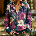 Women's Retro Floral Art Print Zipper Hoodie