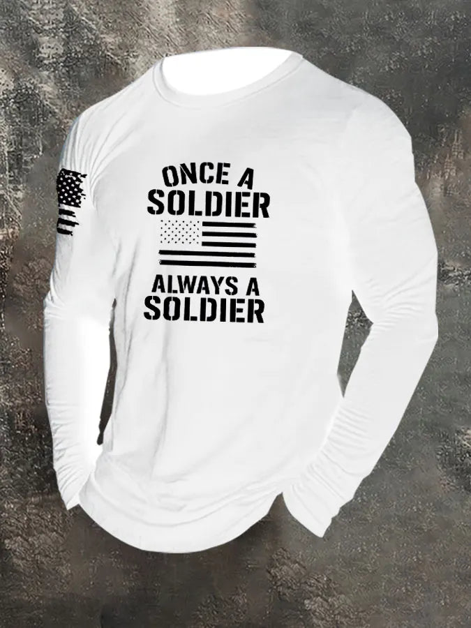 Once A Soldier Always A Soldier Pattern Long Sleeve 100% Cotton T-Shirt