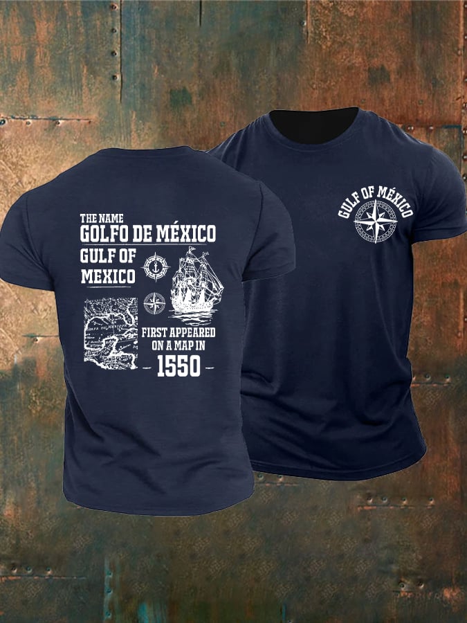 Men'S Retro Gulf Of Mexico Printed Casual Crew Neck T-Shirt