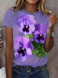 Women's Retro Purple Floral Print T-Shirt