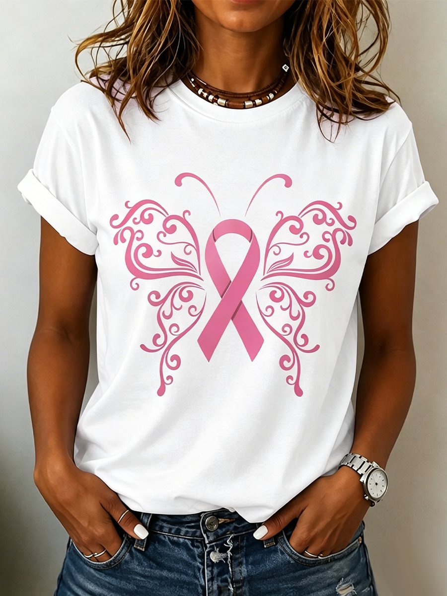 Women's Breast Cancer Print Casual T-shirt
