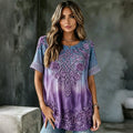 Women's Retro Celtic Knot Floral Gradient Art Flowy Linen Blend Casual Tops