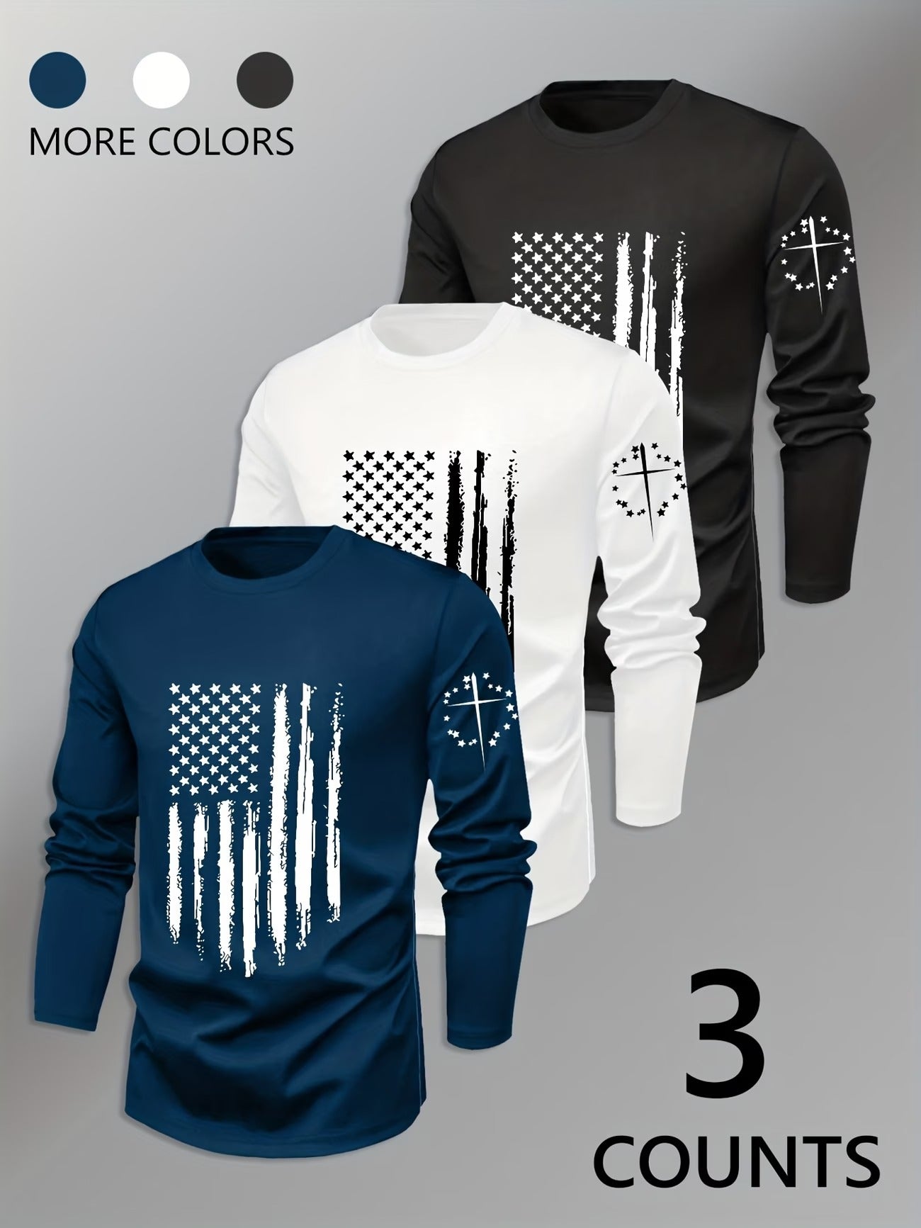 Geometric Flag & Cross Pattern 100% Cotton Long Sleeve T-Shirt