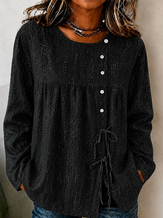 Women'S Breast Cancer Awareness Promotion Pink Printed Cotton Linen Long Sleeve Shirt