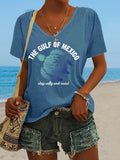 Women's Gulf Of Mexico Print V Neck Casual T-Shirt
