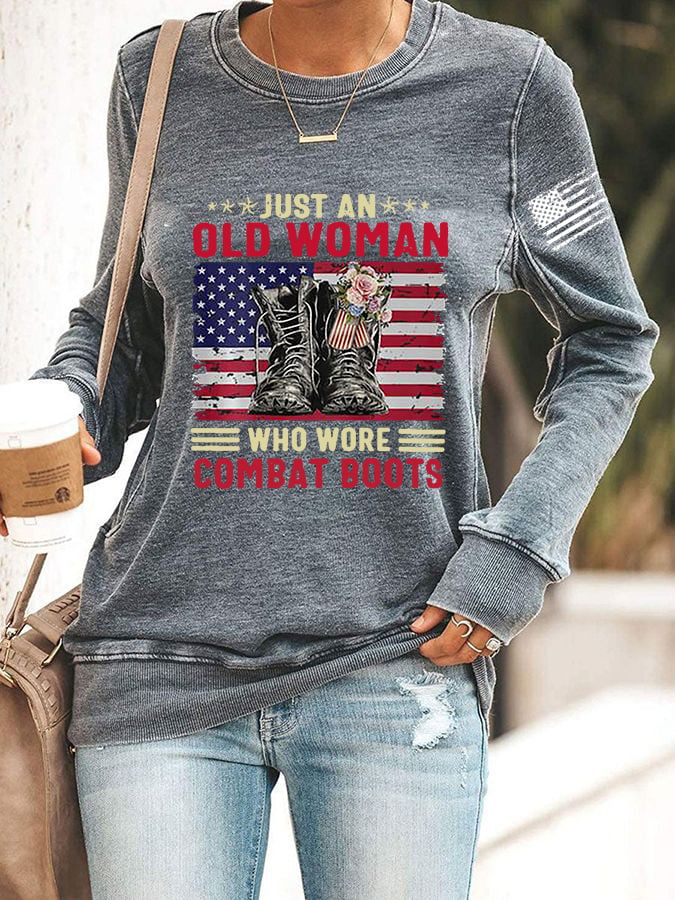 Women's Just An Old Woman Who Wore Combat Boots Print Casual Sweatshirt