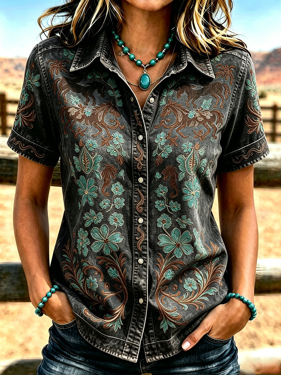 Women'S Western Style Retro Printed Shirt
