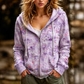 Women's Retro Boho Floral Patchwork Print Casual Zipper Hooded