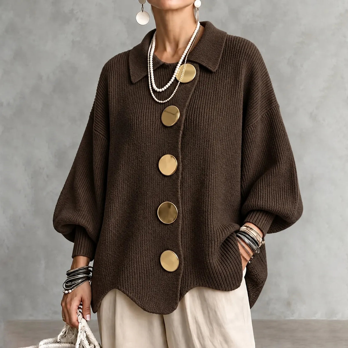 Elegant Collared Button-up Knit Cardigan