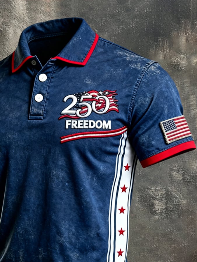 Men's Retro "Patriot" Color-Block Short-Sleeve Polo Shirt