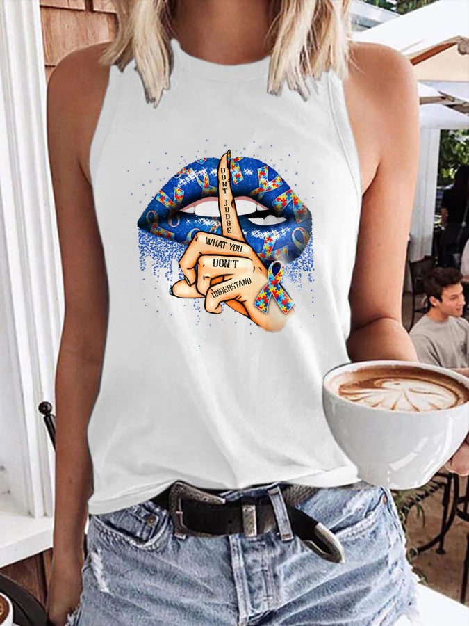 Women's Autism Awareness Don't Judge What You Don't Understand Round Neck Casual Tank