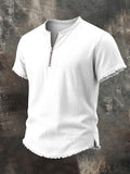 Men's Raw-Edge Cotton-Linen Zipper Top