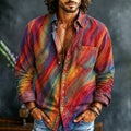 Men's Hippie Color Clash Twill Print Casual Long Sleeve Linen Shirt