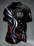 Men's Jesus Saves Walk By Faith Print Polo Shirt
