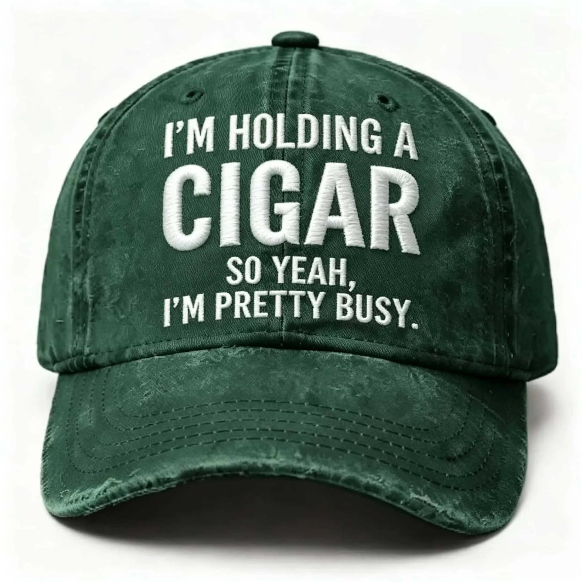 Embroidered Cigar Distressed Finish Baseball Cap