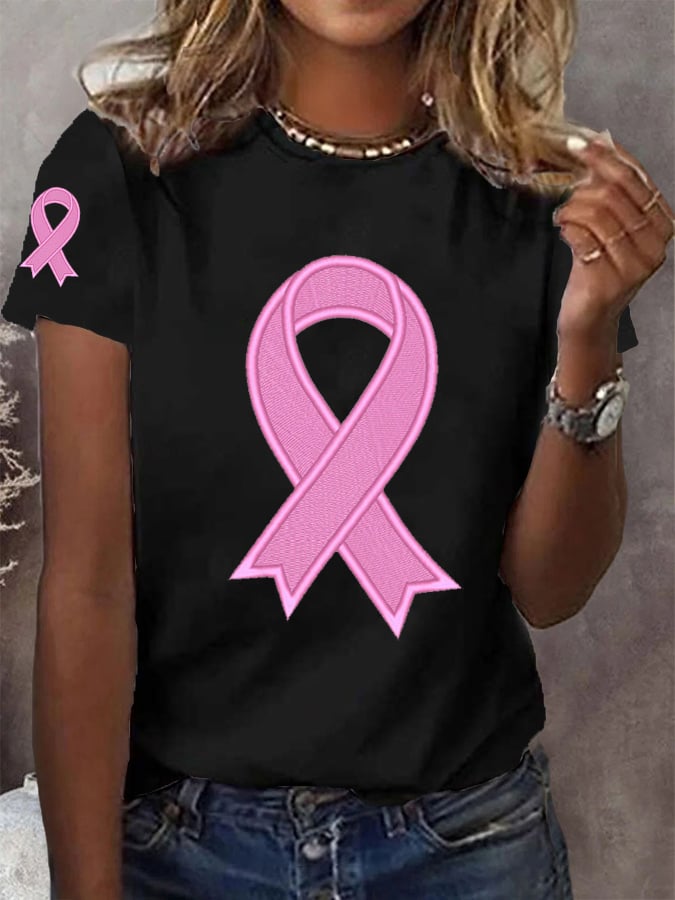Women's Pink Ribbon Breast Cancer Awareness Warrior Tee