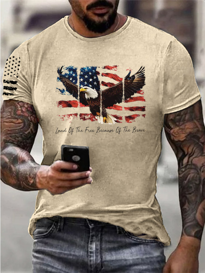 Men'S Land Of The Free Home Of The Brave Pattern Print Cotton T-Shirt
