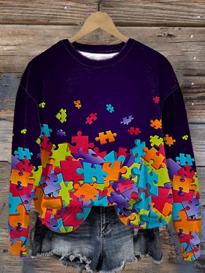 Women's Autism Printed Long Sleeve Sweatshirt
