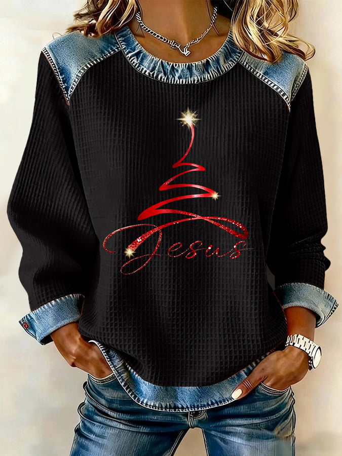 Retro Christmas Jesus Print Sweatshirt