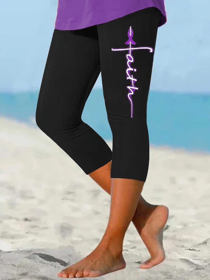 Women's Faith For A Cure Alzheimer Fighter Supporter Cropped Leggings