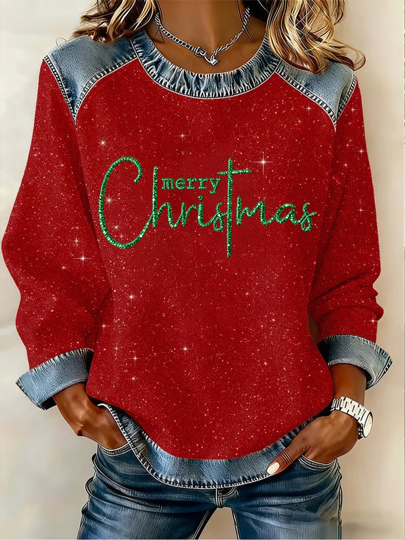 Women's Merry Christmas Patchwork Casual Sweatshirt