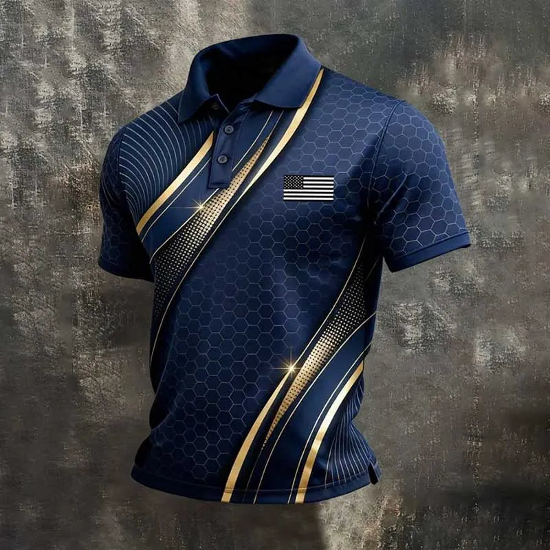 Men's Retro Patriot Color Block Polo Collar Short Sleeve
