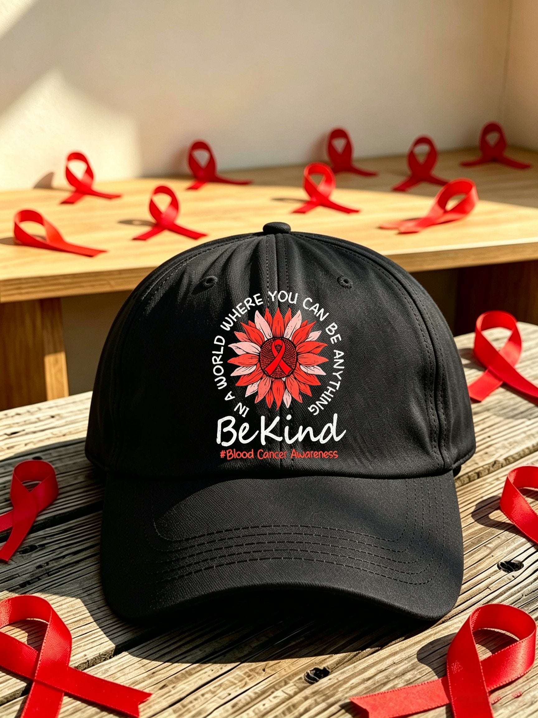 Unisex Blood Cancer Red Ribbon Health Awareness Printed Baseball Cap
