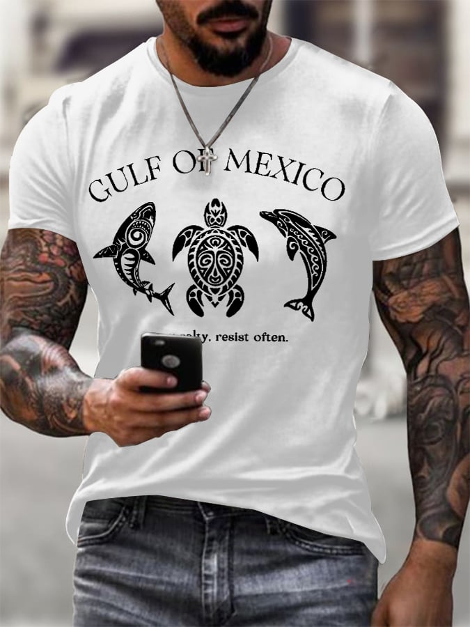 Men'S Retro Gulf Of Mexico Stay Salty Resist Often Printed Casual Crew Neck T-Shirt