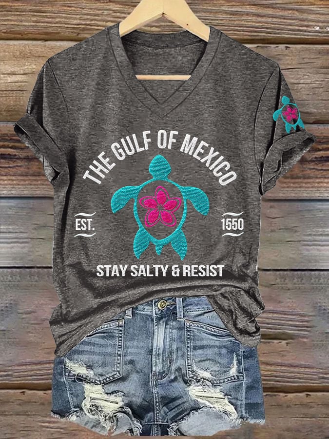 Women's Gulf Of Mexico Printed V Neck T-shirt