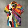 Men's The Peeping Cat In Hippie Art Casual Short Sleeve Shirts