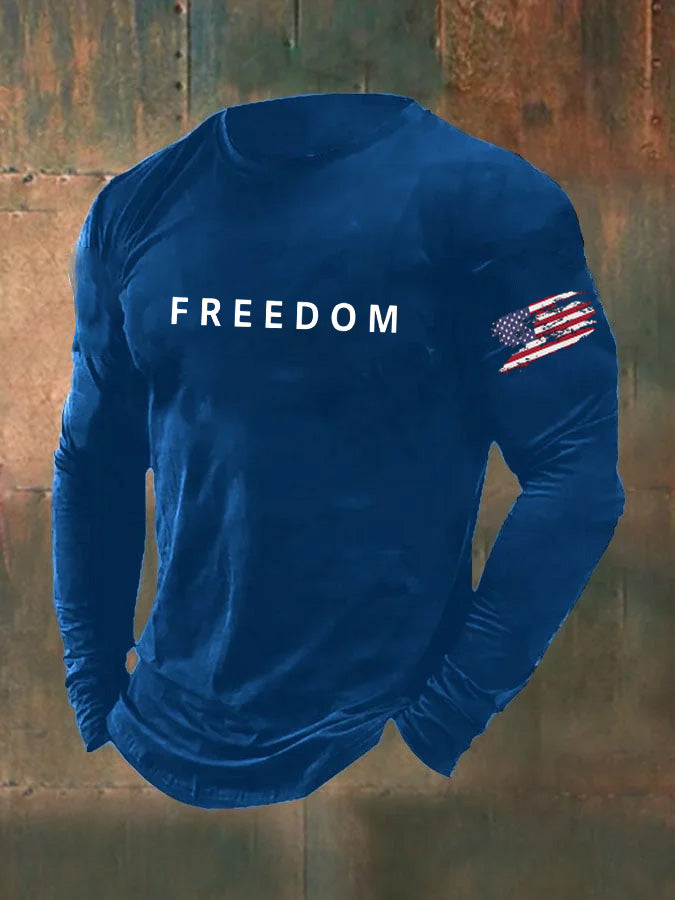 Men's Freedom Pattern Long Sleeve 100% Cotton T-Shirt