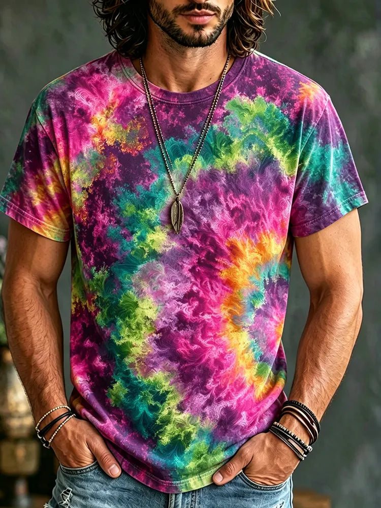 Men's Retro Tie-dye Printed Cotton Linen Top