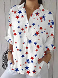 Women's Fashion Casual Independence Day Star Print Casual Shirt