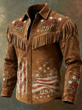 Men'S Vintage Distressed Western-Style 250th Anniversary Commemorative Printed Shirt