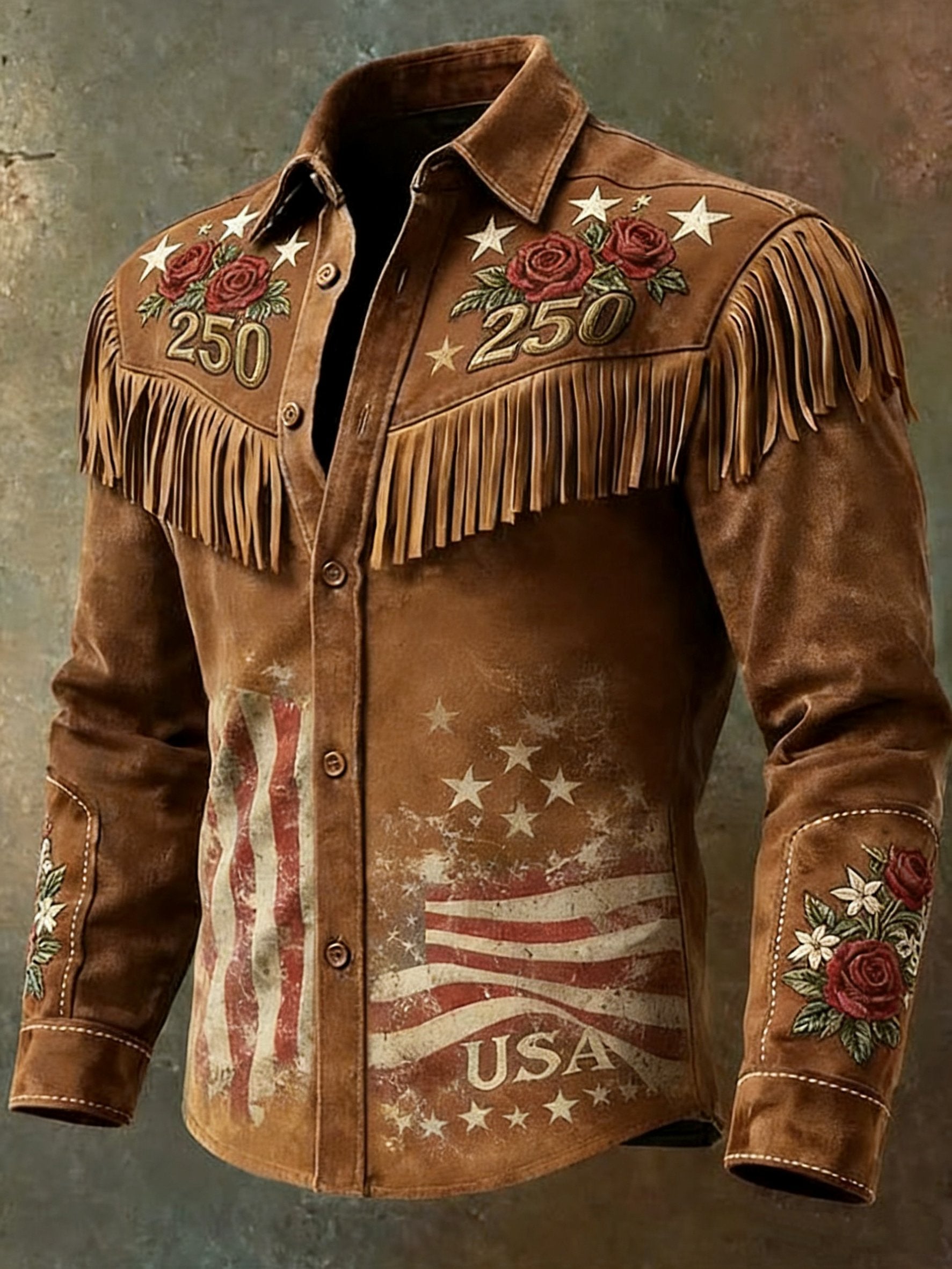 Men'S Vintage Distressed Western-Style 250th Anniversary Commemorative Printed Shirt