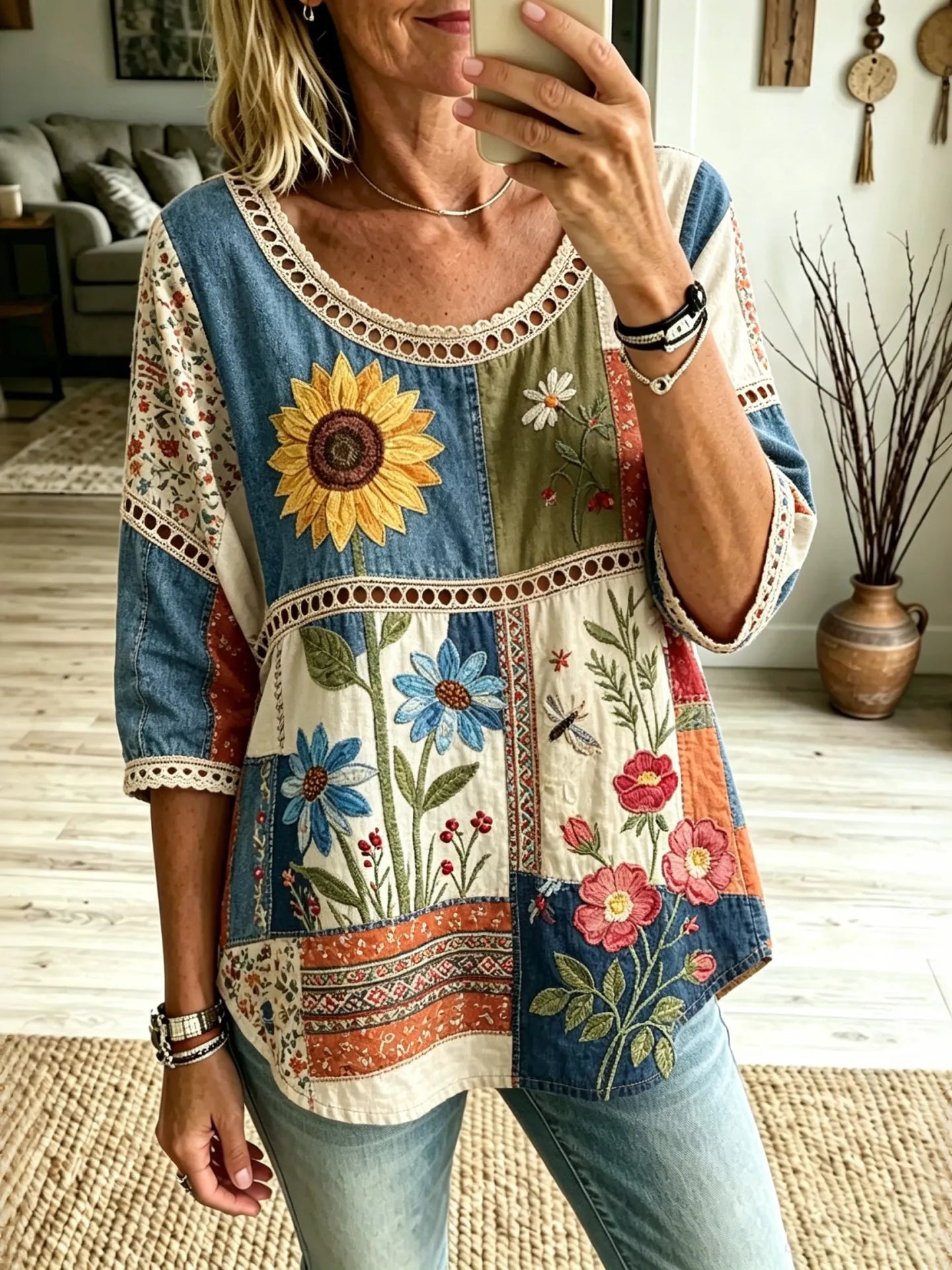 Women's Bohemian Floral Print Casual T-shirt
