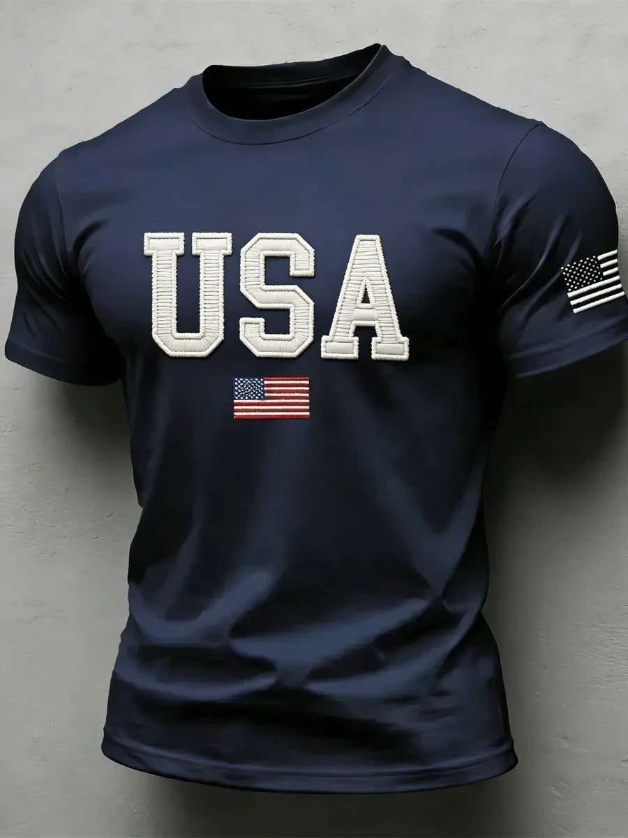 American Flag Independence Day Celebration Classic Pattern 100% Cotton T-Shirt